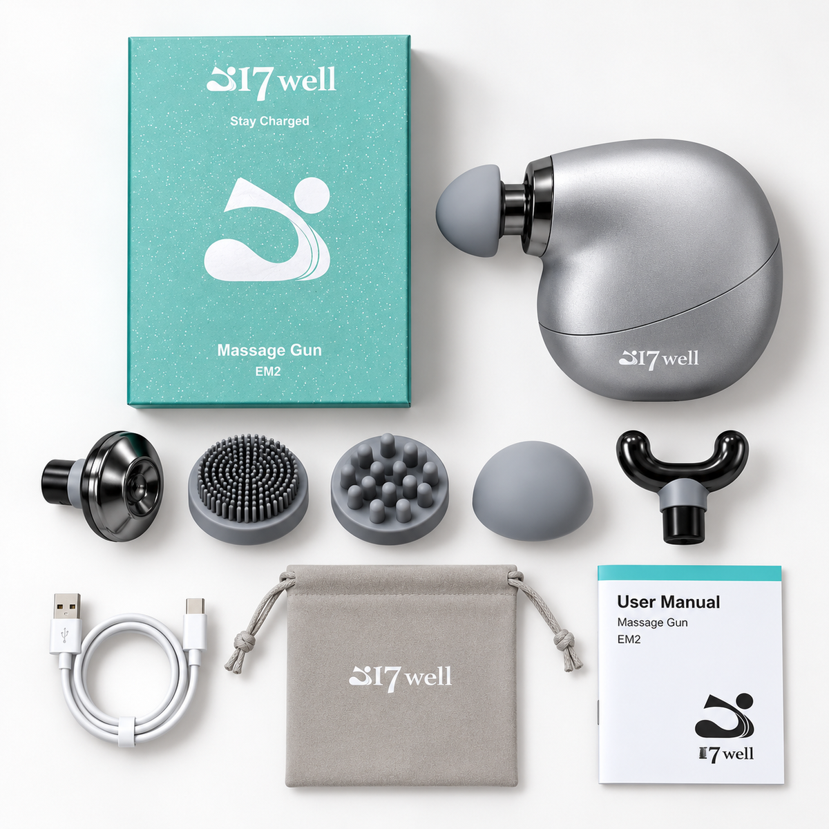 17Well EM2 Mini Massage Gun – Portable Percussion Massager for Muscle Recovery